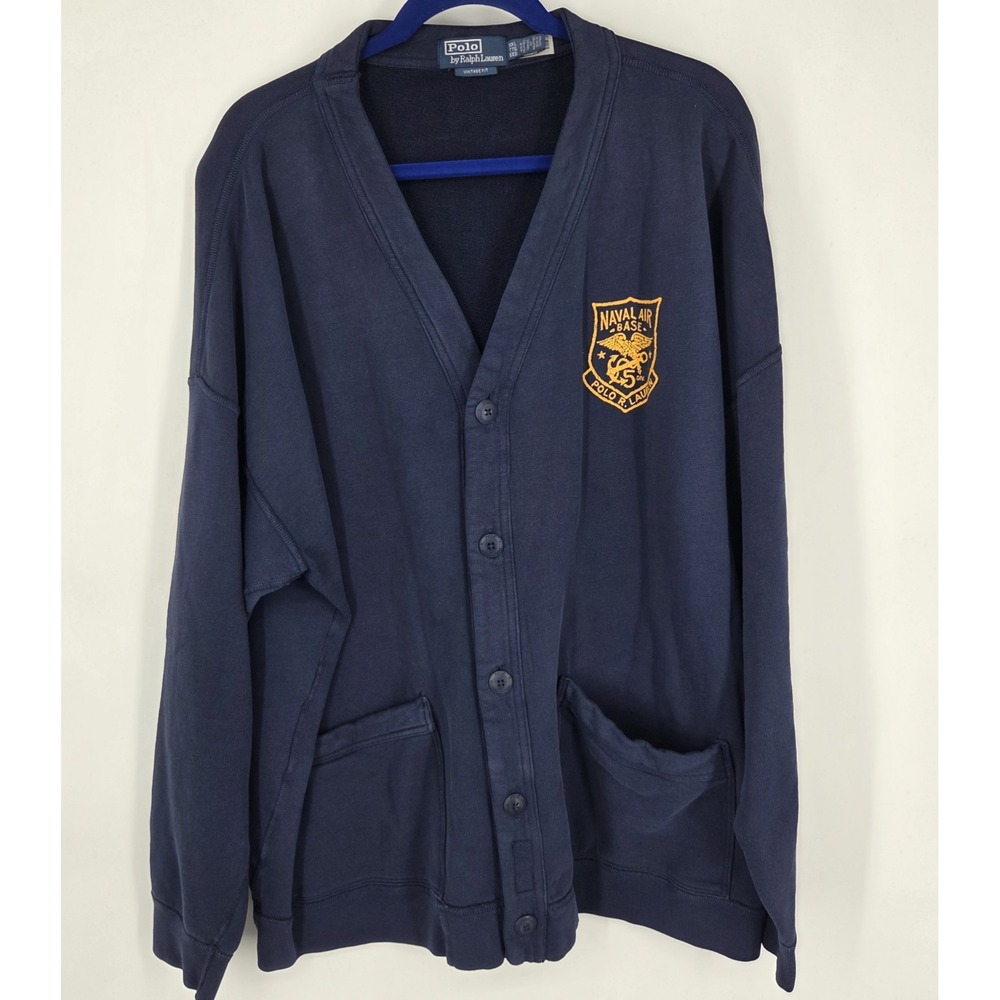 Polo Ralph Lauren Vintage Fit Fleece Graphic Cardigan Men's XXL Navy Blue